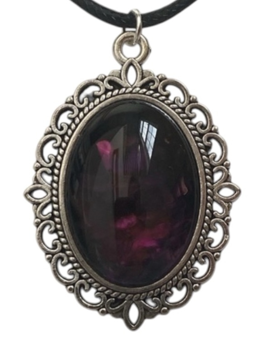 Hand Crafted Fluid Art Necklace Pink Black Purple Pendant by Svetlana Yeung